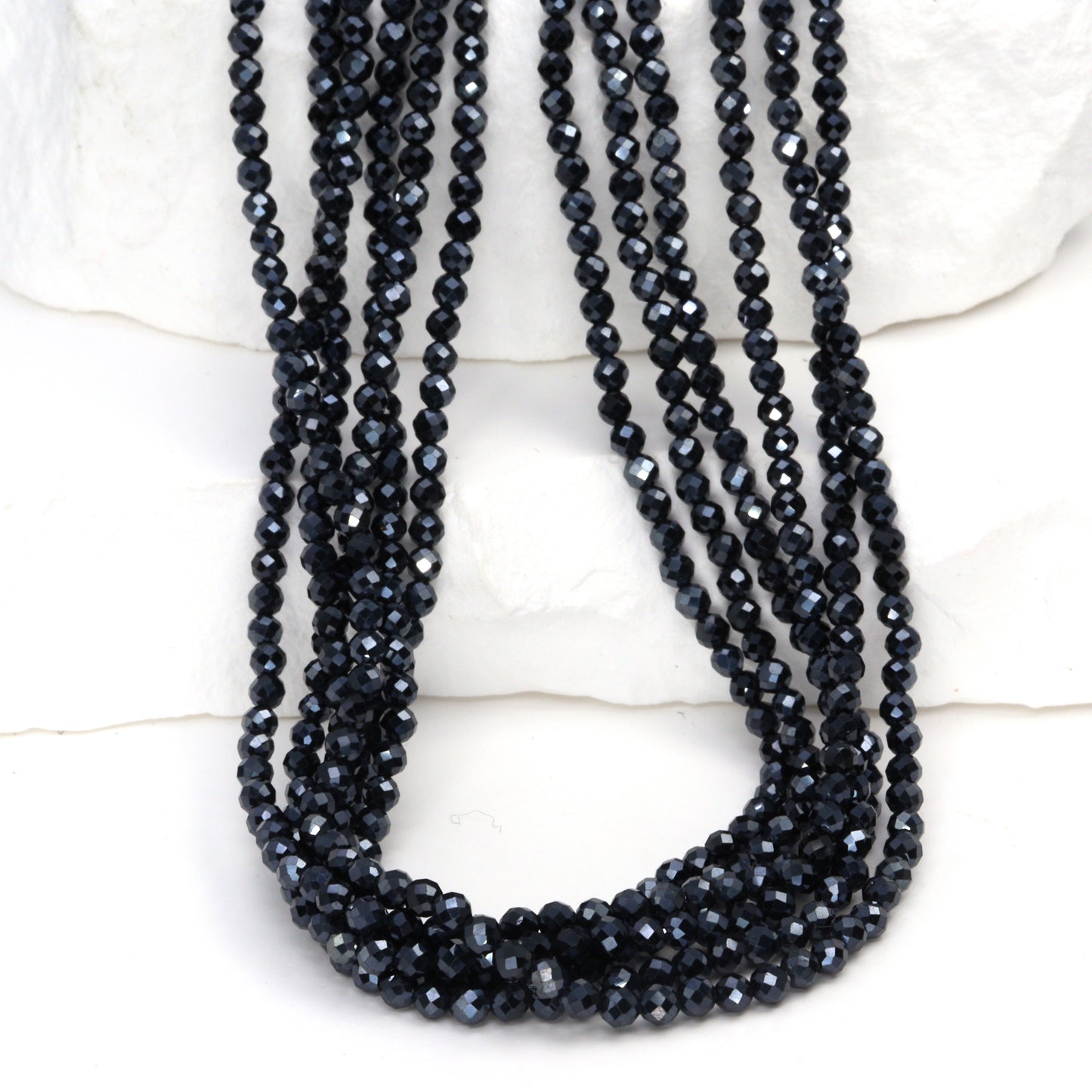 Coated Black Spinel 2.5mm Faceted Rounds Bead Strand