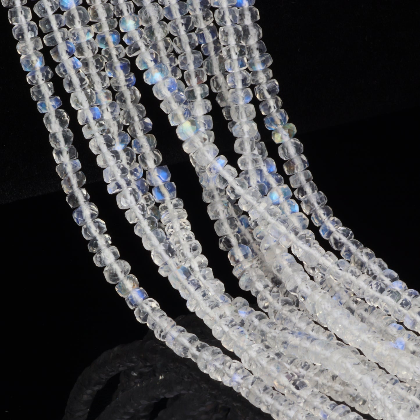AAA Blue Rainbow Moonstone 3.5mm Hand Faceted Rondelles Bead Strand