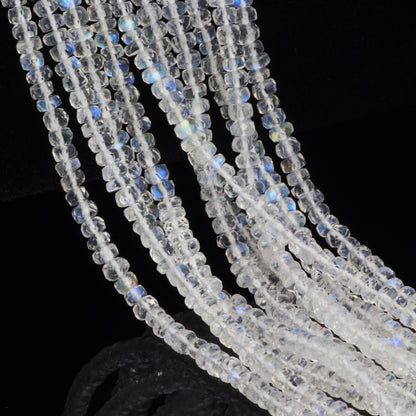 AAA Blue Rainbow Moonstone 3.5mm Hand Faceted Rondelles Bead Strand