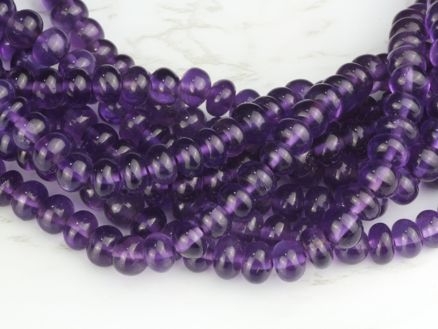 Purple Amethyst 5mm - 6mm Smooth Rondelles Bead Strand