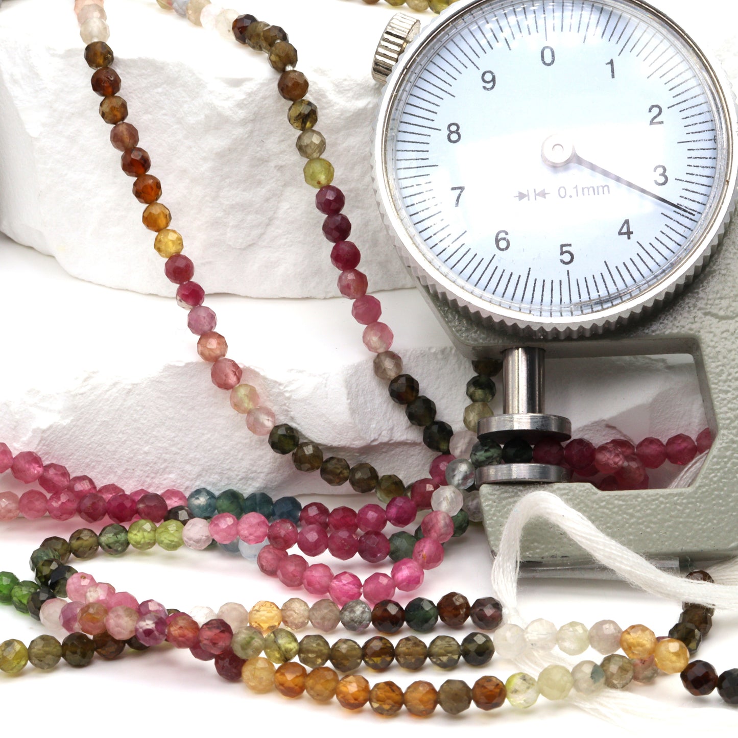 Watermelon Tourmaline 3.5mm Faceted Rounds Bead Strand