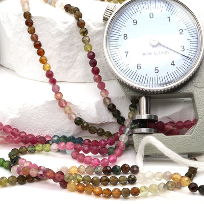 Watermelon Tourmaline 3.5mm Faceted Rounds Bead Strand