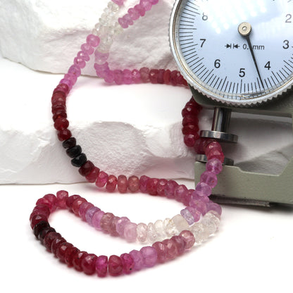 Ombre Red and Pink Ruby 3.5mm - 4.5mm Hand Faceted Rondelles Bead Strand