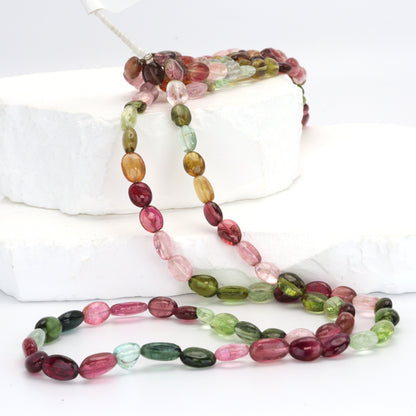 Watermelon Tourmaline 8x5mm Smooth Ovals Bead Strand