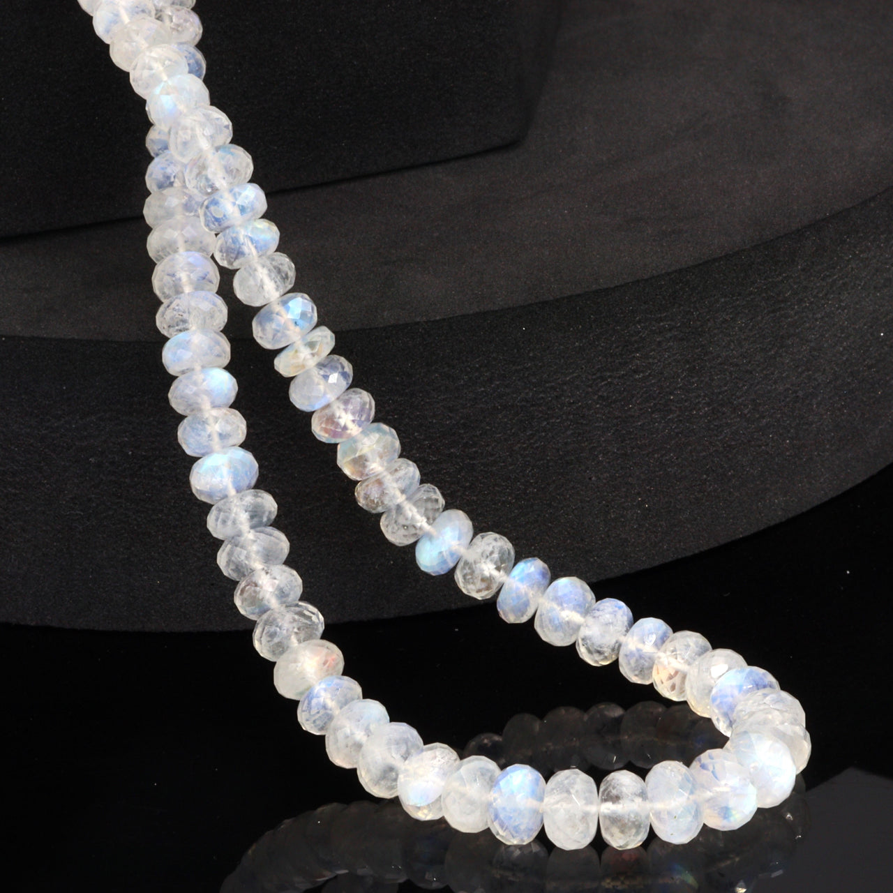 AA Blue Rainbow Moonstone 5mm Faceted Rondelles
