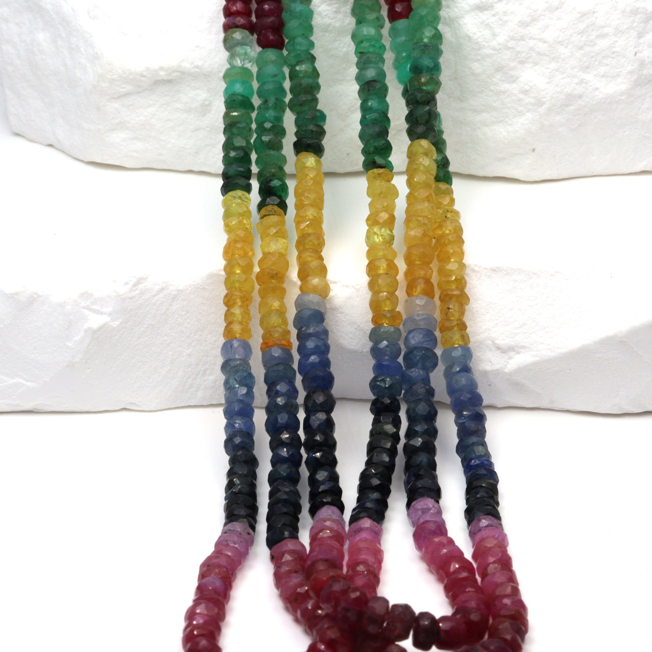 Rainbow Multi Ruby, Emerald, and Sapphire 3.5mm Faceted Rondelles