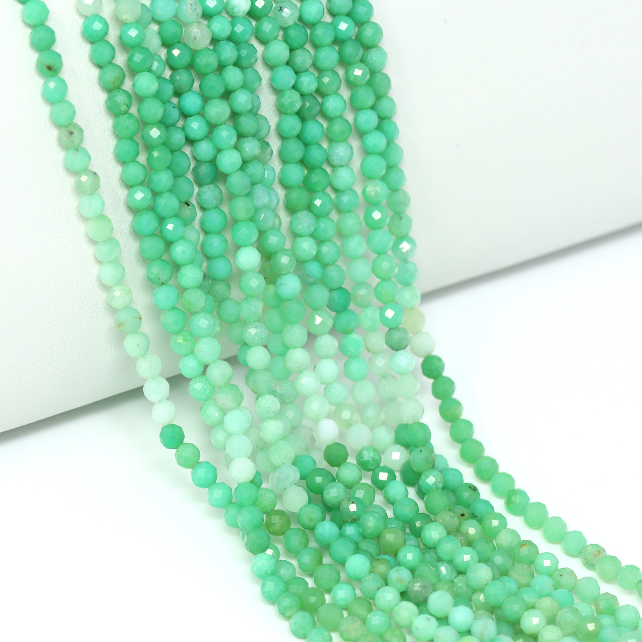 Ombre Green and White Chrysoprase 3mm Faceted Rounds Bead Strand