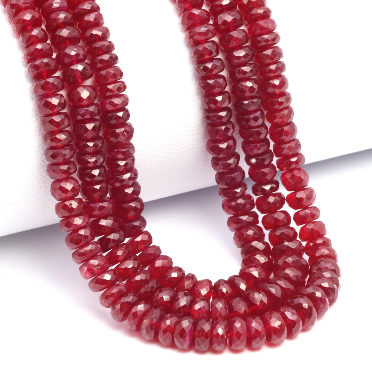 AAA Red Ruby 4mm - 5.5mm Hand Faceted Rondelles Bead Strand