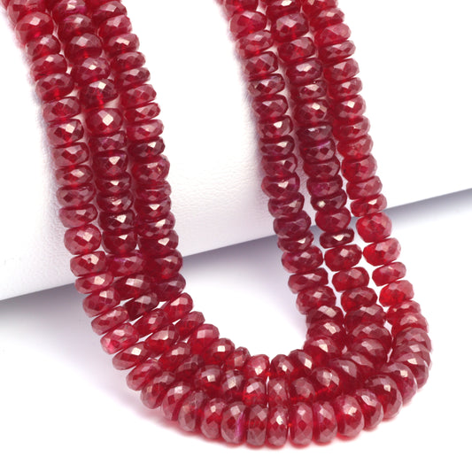 AAA Red Ruby 4mm - 5.5mm Hand Faceted Rondelles Bead Strand