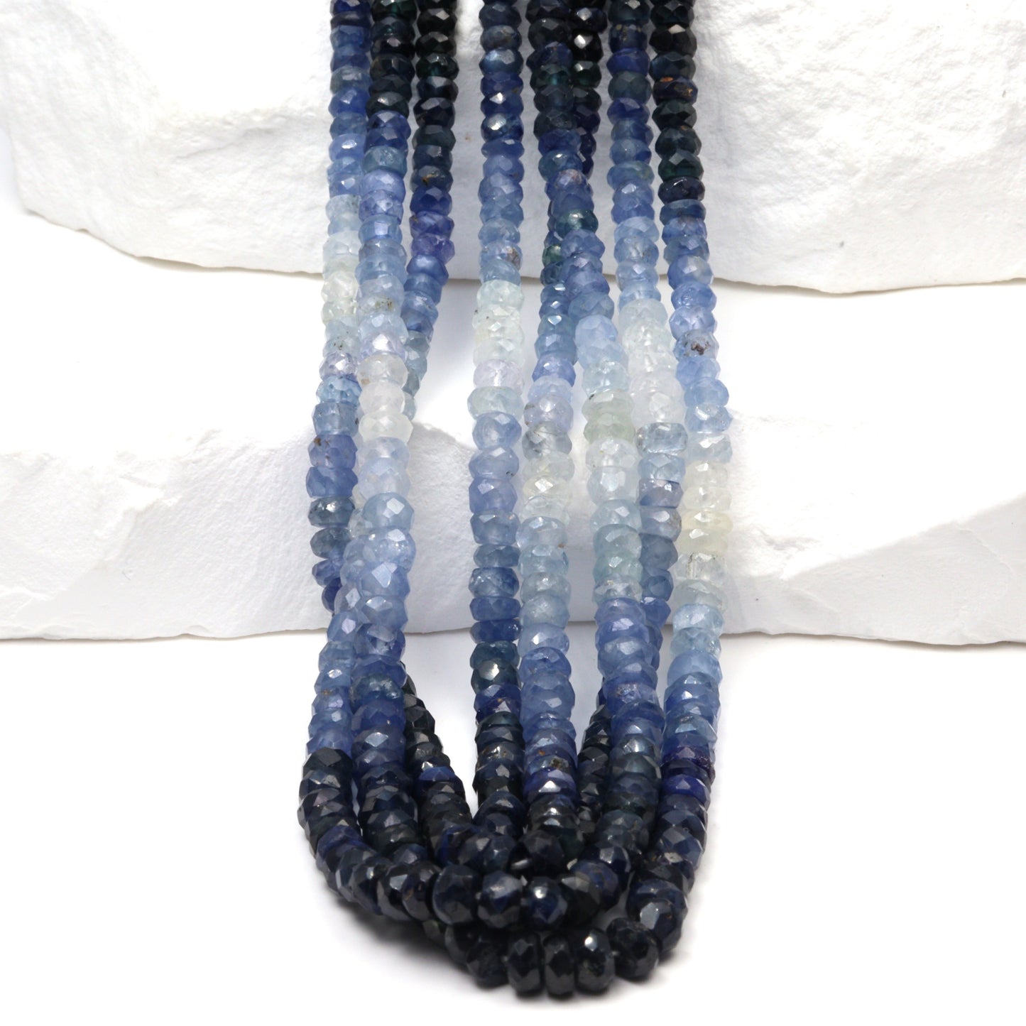 Ombre Blue and White Sapphire 2.5mm Faceted Rondelles