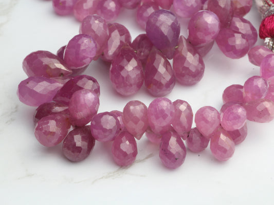 Pink Sapphire 6x4mm Faceted Teardrop Briolettes Bead Strand