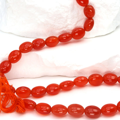 Orange Carnelian 9x7mm Smooth Ovals Bead Strand