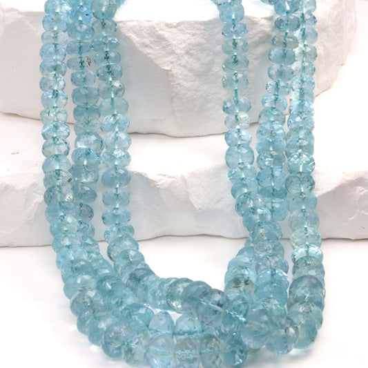 Blue Aquamarine 5.5mm - 7.5mm Faceted Rondelles Bead Strand