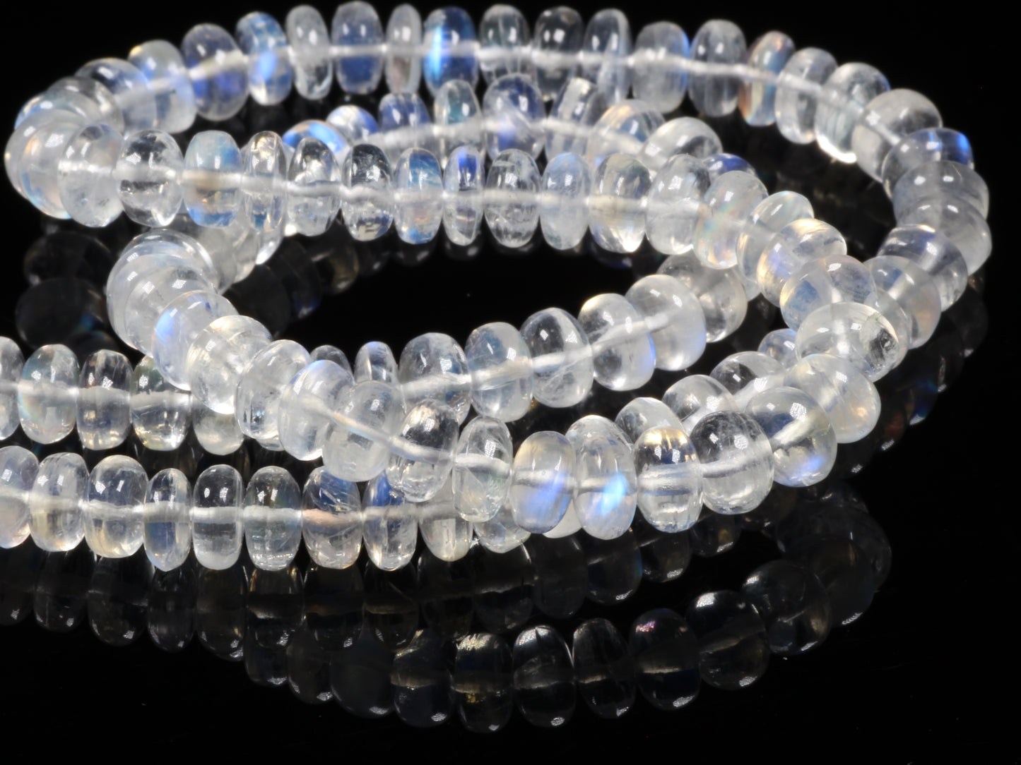 AAA Blue Rainbow Moonstone 5.5mm Smooth Rondelles Bead Strand