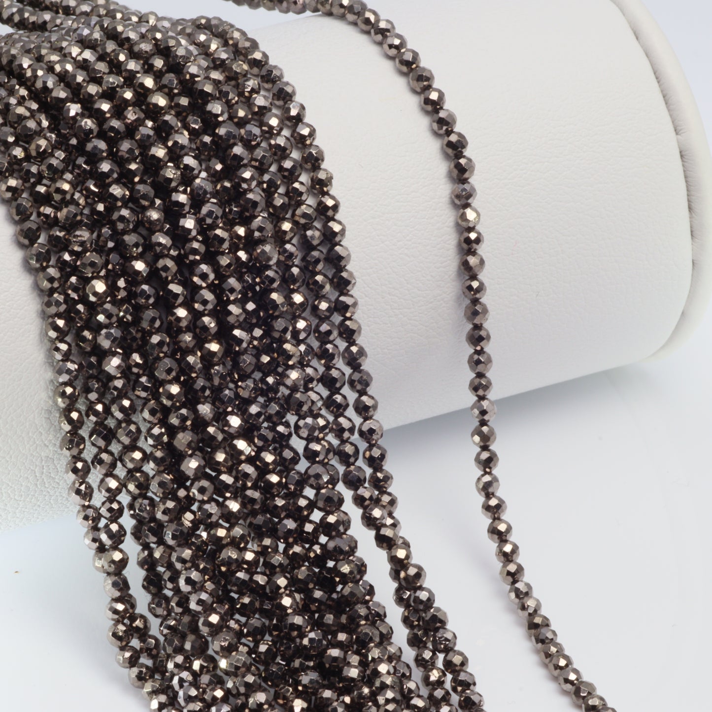Gunmetal Plated Pyrite 2.5mm Faceted Rounds Bead Strand