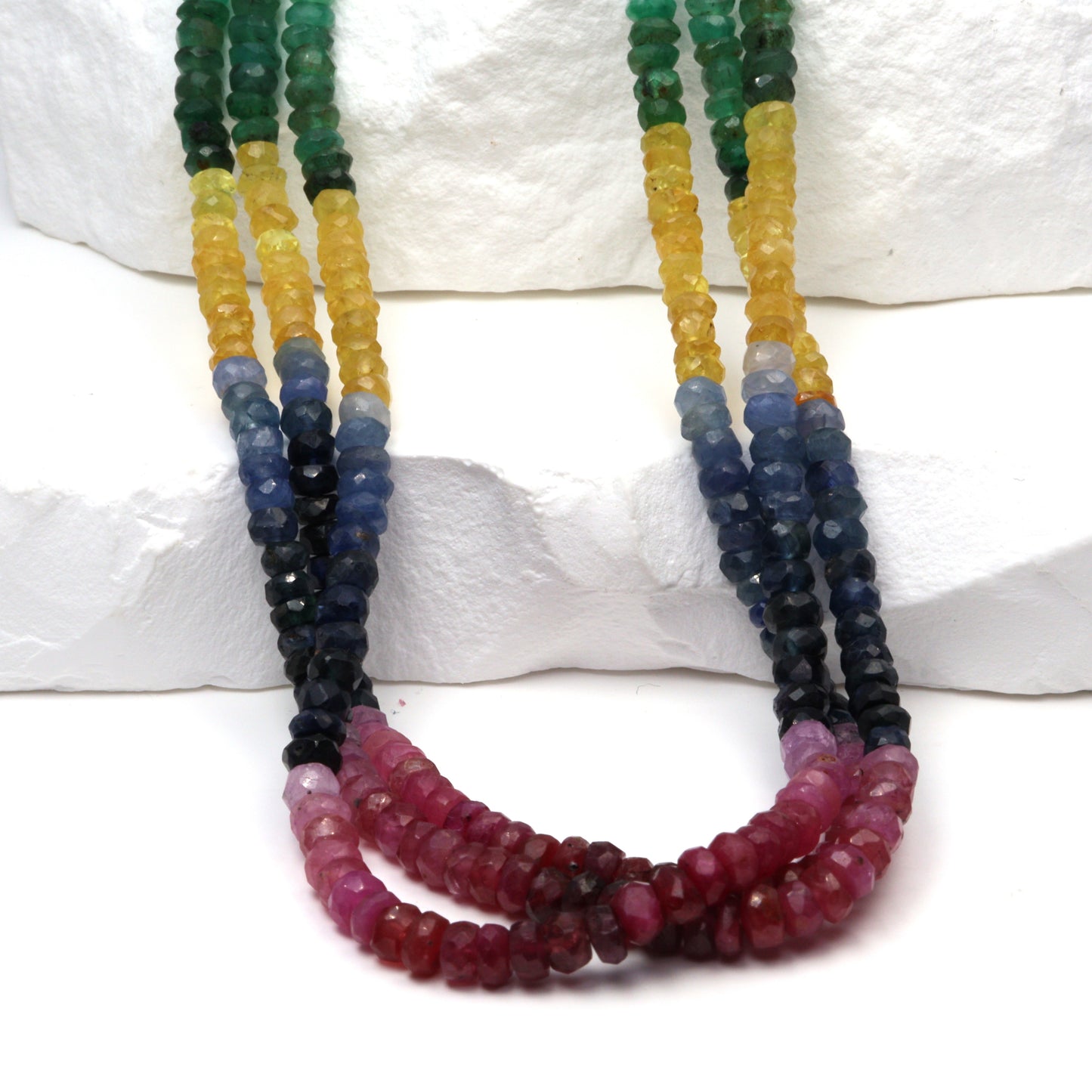 Rainbow Multi Ruby, Emerald, and Sapphire 3.5mm Faceted Rondelles
