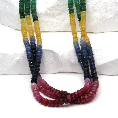 Rainbow Multi Ruby, Emerald, and Sapphire 3.5mm Faceted Rondelles