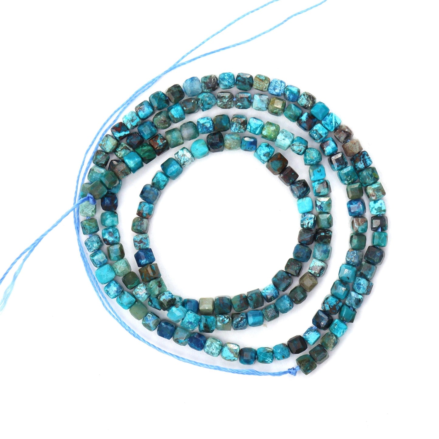 Blue Green Chrysocolla 3mm Faceted Cubes
