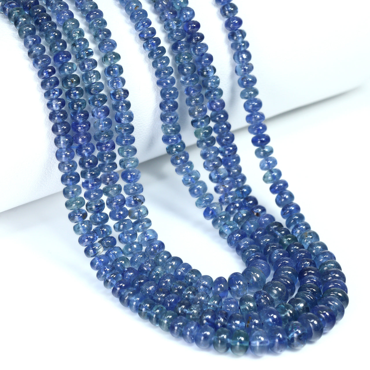 Blue Sapphire 2.5mm – 5mm Smooth Rondelles 4 Strand Bead Necklace