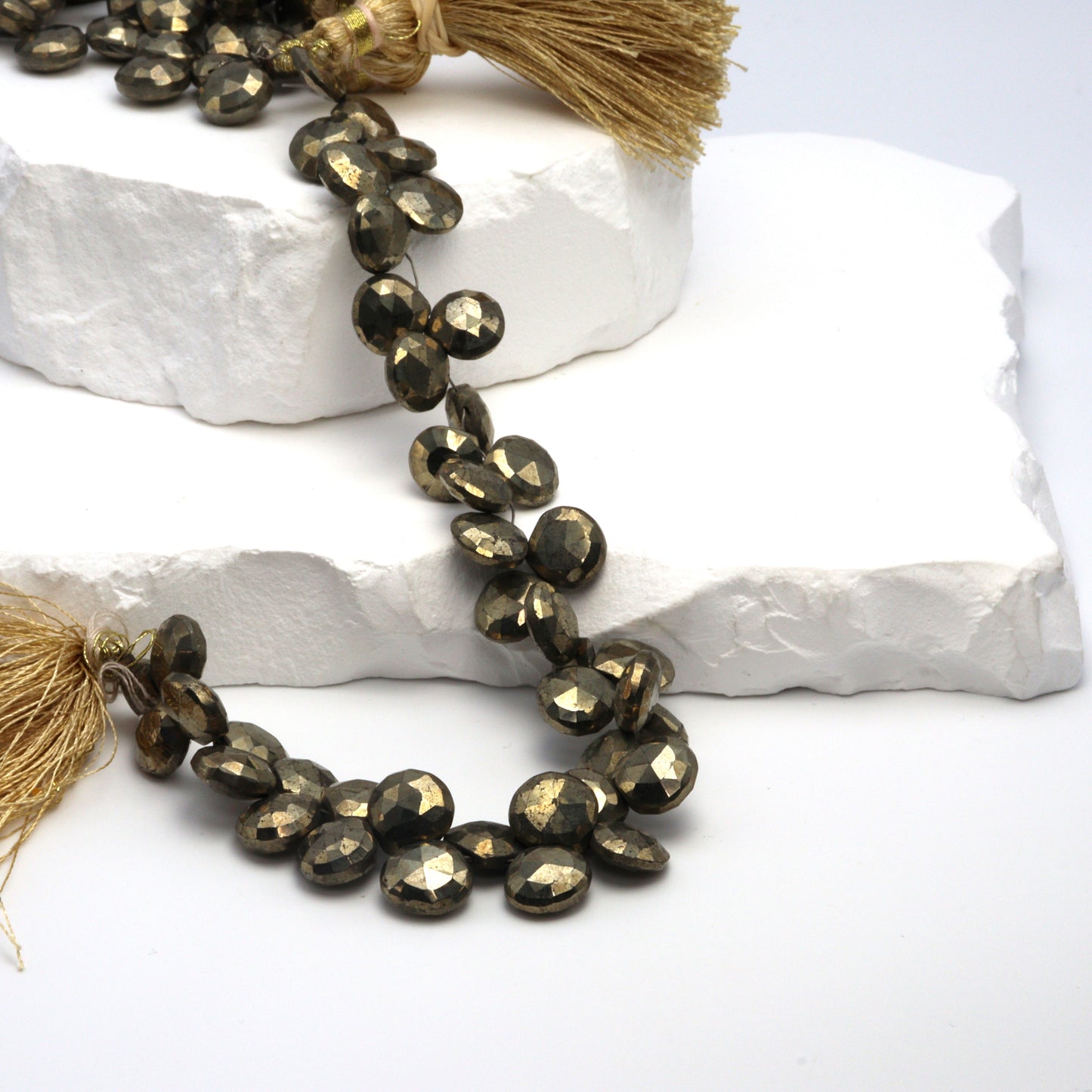 Natural Pyrite 10mm Faceted Heart Shaped Briolettes Bead Strand