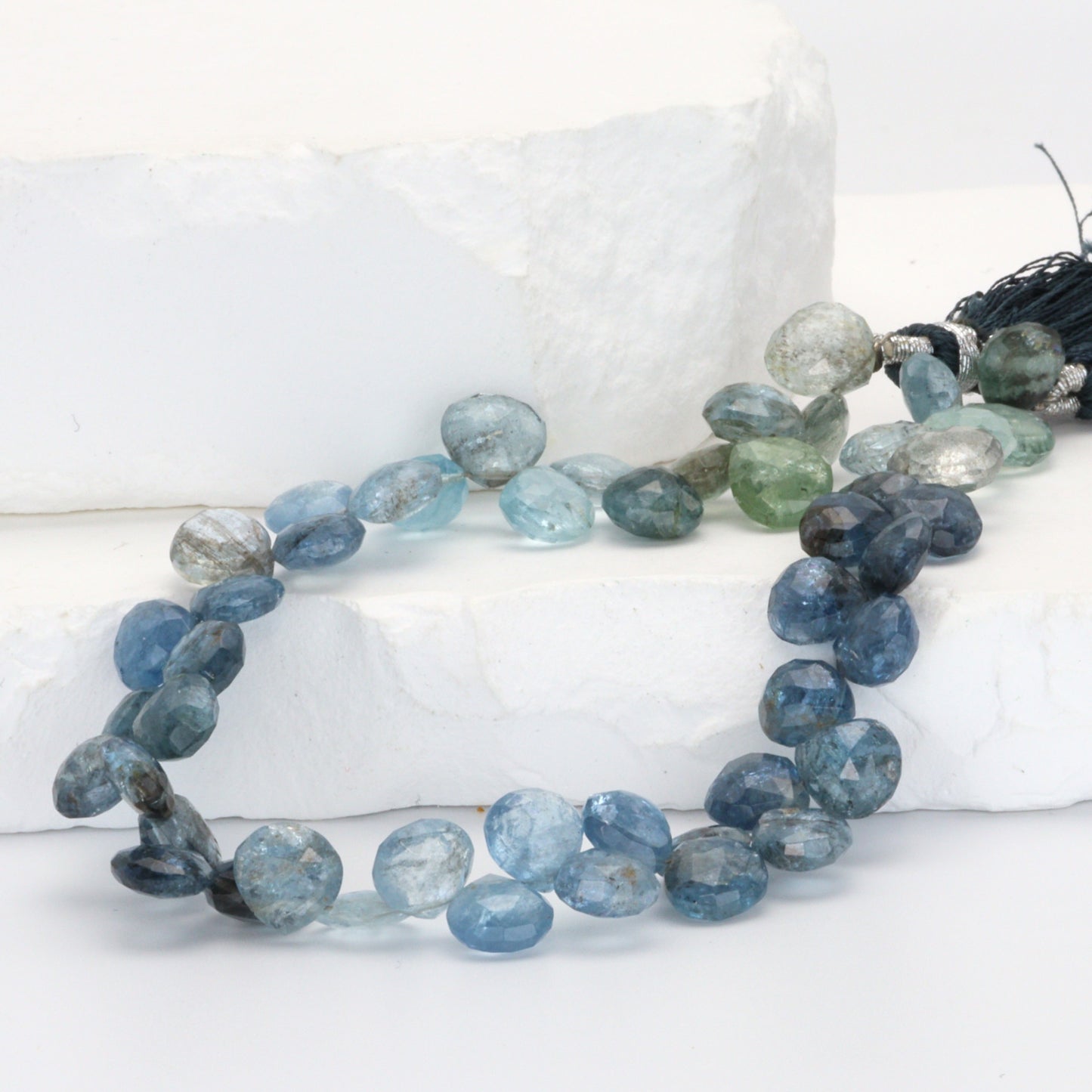 Blue Moss Aquamarine 8mm Faceted Heart Shaped Briolettes