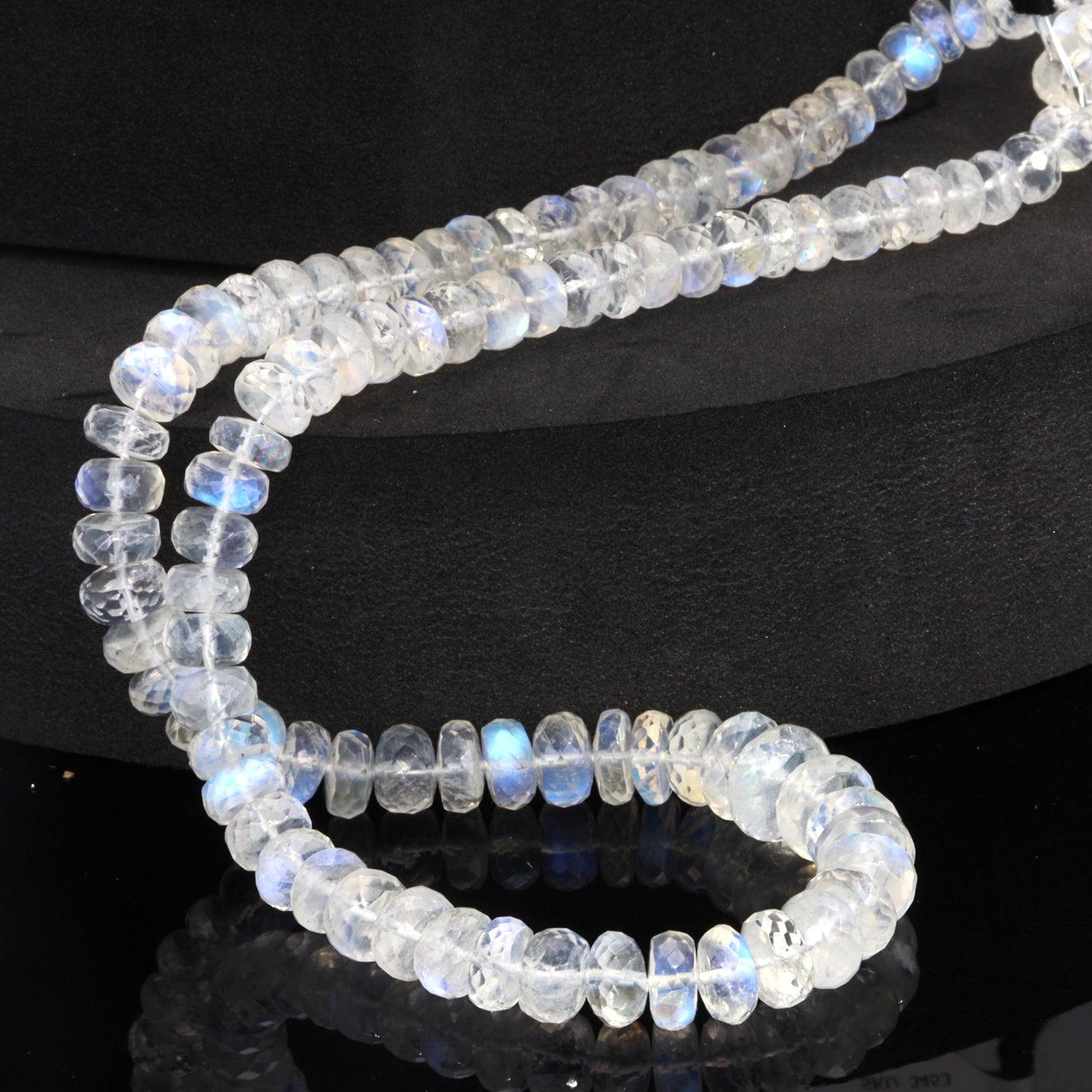 AA Blue Rainbow Moonstone 6.5mm - 9.5mm Faceted Rondelles Bead Strand