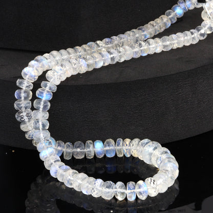 AA Blue Rainbow Moonstone 6.5mm - 9.5mm Faceted Rondelles Bead Strand