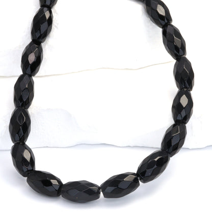 Black Onyx 14x8mm Faceted Ovals Bead Strand