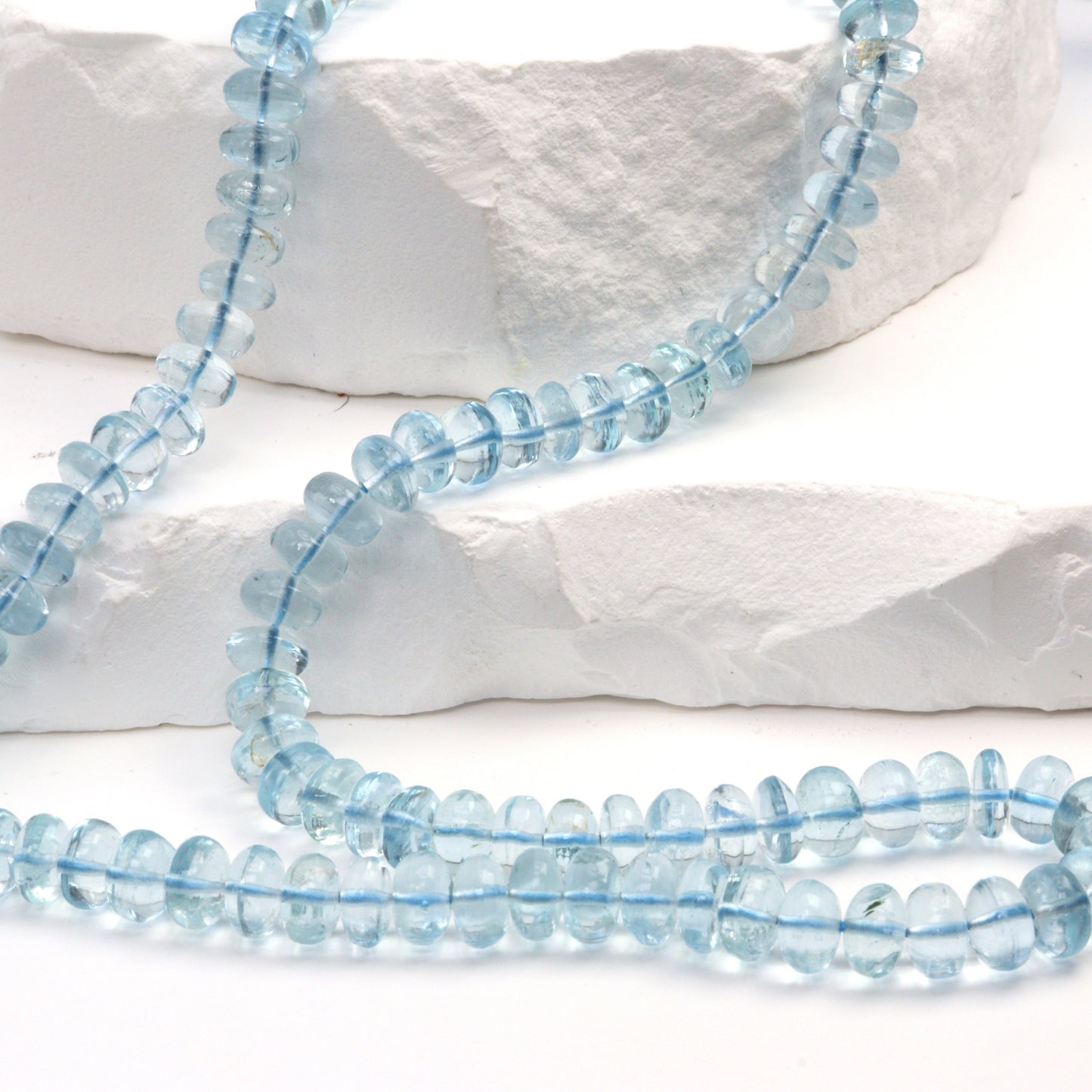 Blue Aquamarine 6mm - 7mm Smooth Rondelles Bead Strand