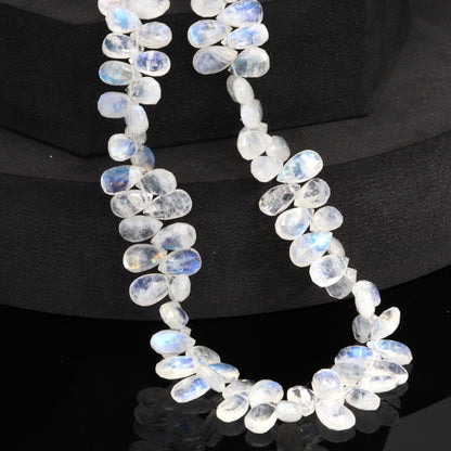 Blue Rainbow Moonstone 9x5mm Faceted Pear Shaped Briolettes Bead Strand