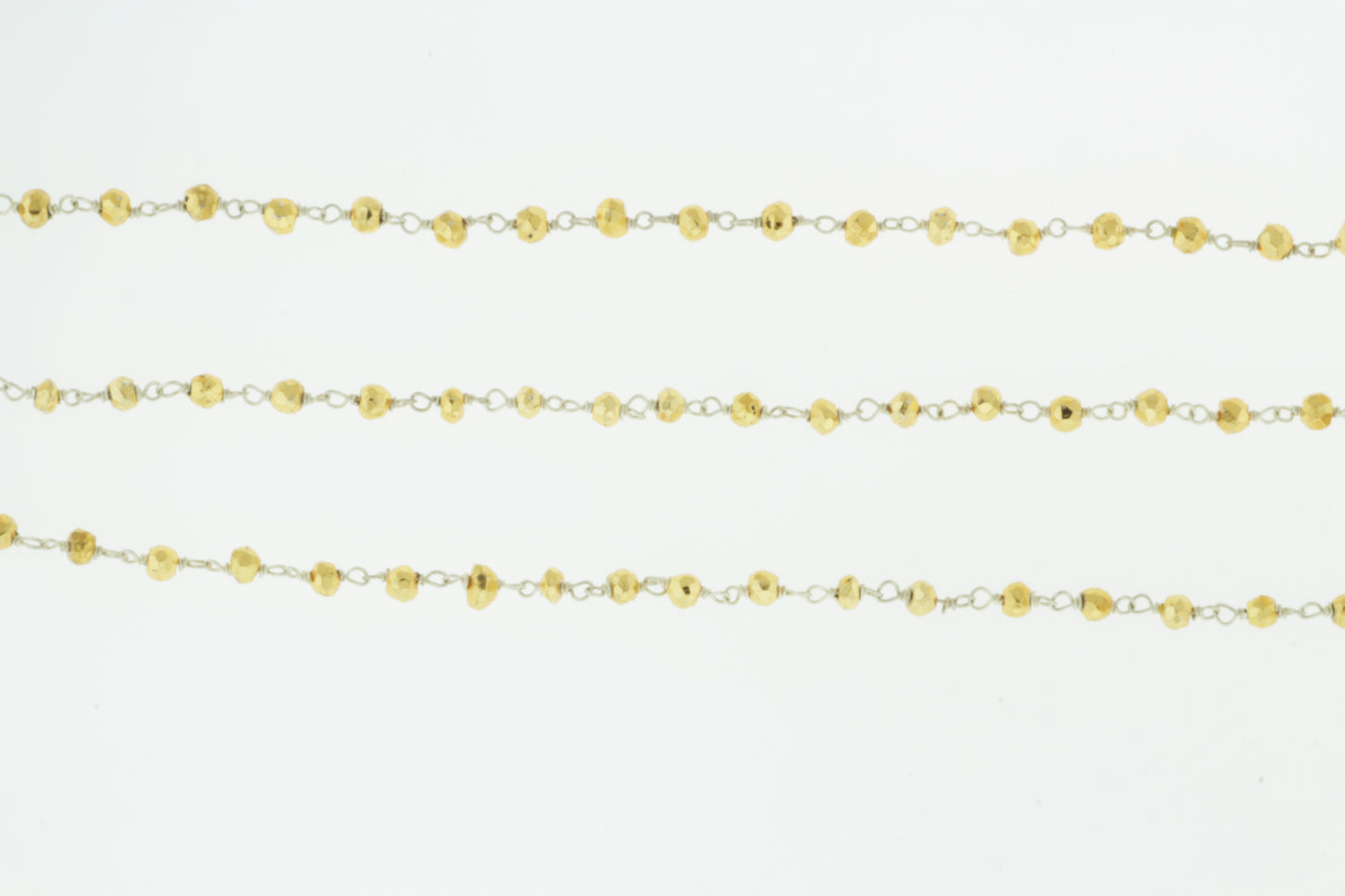 Gold Plated Pyrite 4mm Faceted Rondelles Rosary Chain Sterling Silver Wire Wrap Chain by the Foot