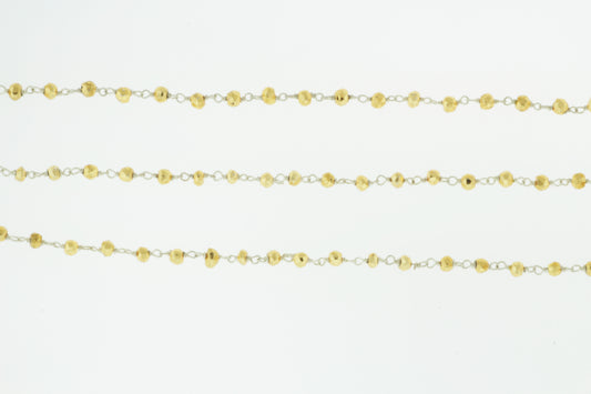 Gold Plated Pyrite 4mm Faceted Rondelles Rosary Chain Sterling Silver Wire Wrap Chain by the Foot
