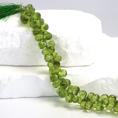 Green Peridot 8x5mm Faceted Teardrop Briolettes