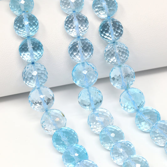 Sky Blue Topaz 10mm Faceted Rounds Bead Strand