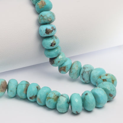 Natural Light Blue Turquoise 9mm - 11mm Faceted Rondelles Bead Strand