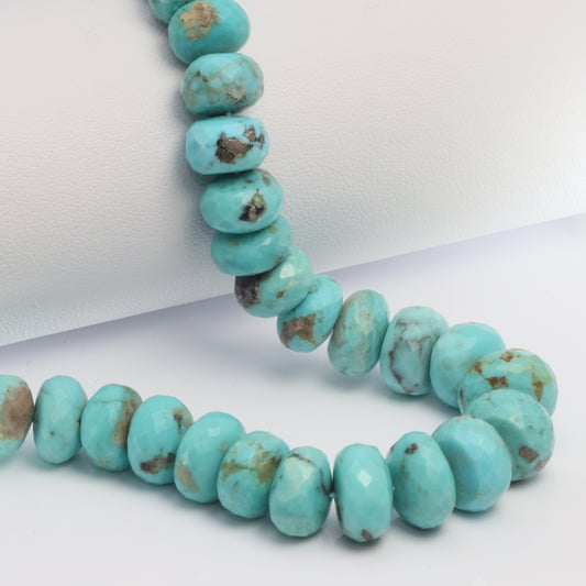 Natural Light Blue Turquoise 9mm - 11mm Faceted Rondelles Bead Strand
