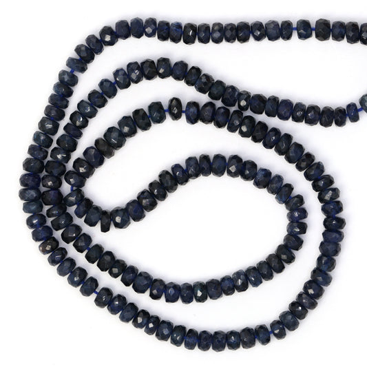 Deep Navy Blue Sapphire 4mm Hand Faceted Rondelles Bead Strand