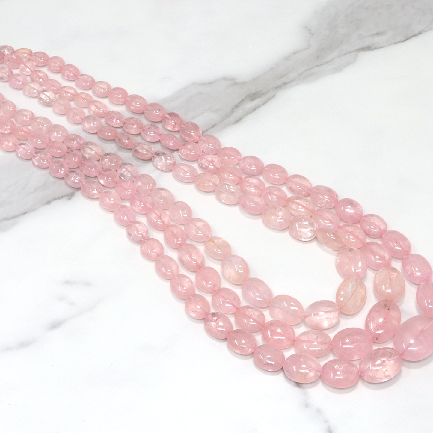 Pink Morganite 10x8mm - 20x17mm Smooth Ovals 3 Strand Bead Necklace