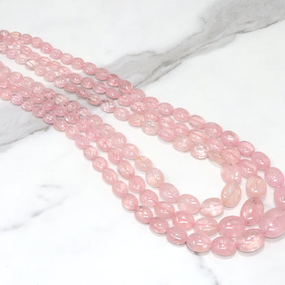 Pink Morganite 10x8mm - 20x17mm Smooth Ovals 3 Strand Bead Necklace
