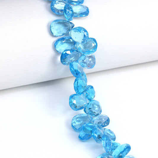 Swiss Blue Topaz 12x8mm Faceted Pear Briolettes Bead Strand