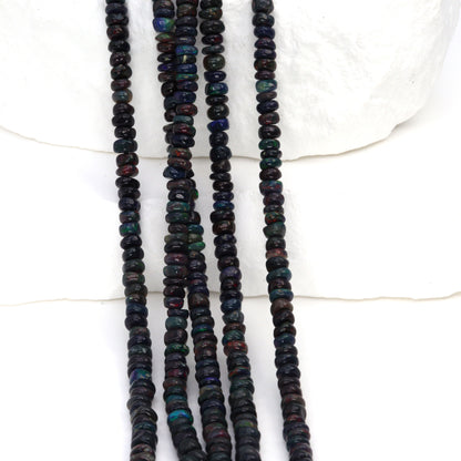 Black Ethiopian Opal 3.5mm Smooth Rondelles Bead Strand
