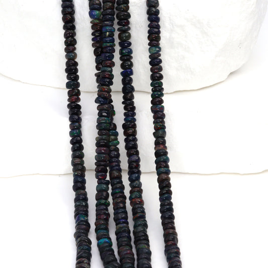 Black Ethiopian Opal 3.5mm Smooth Rondelles Bead Strand