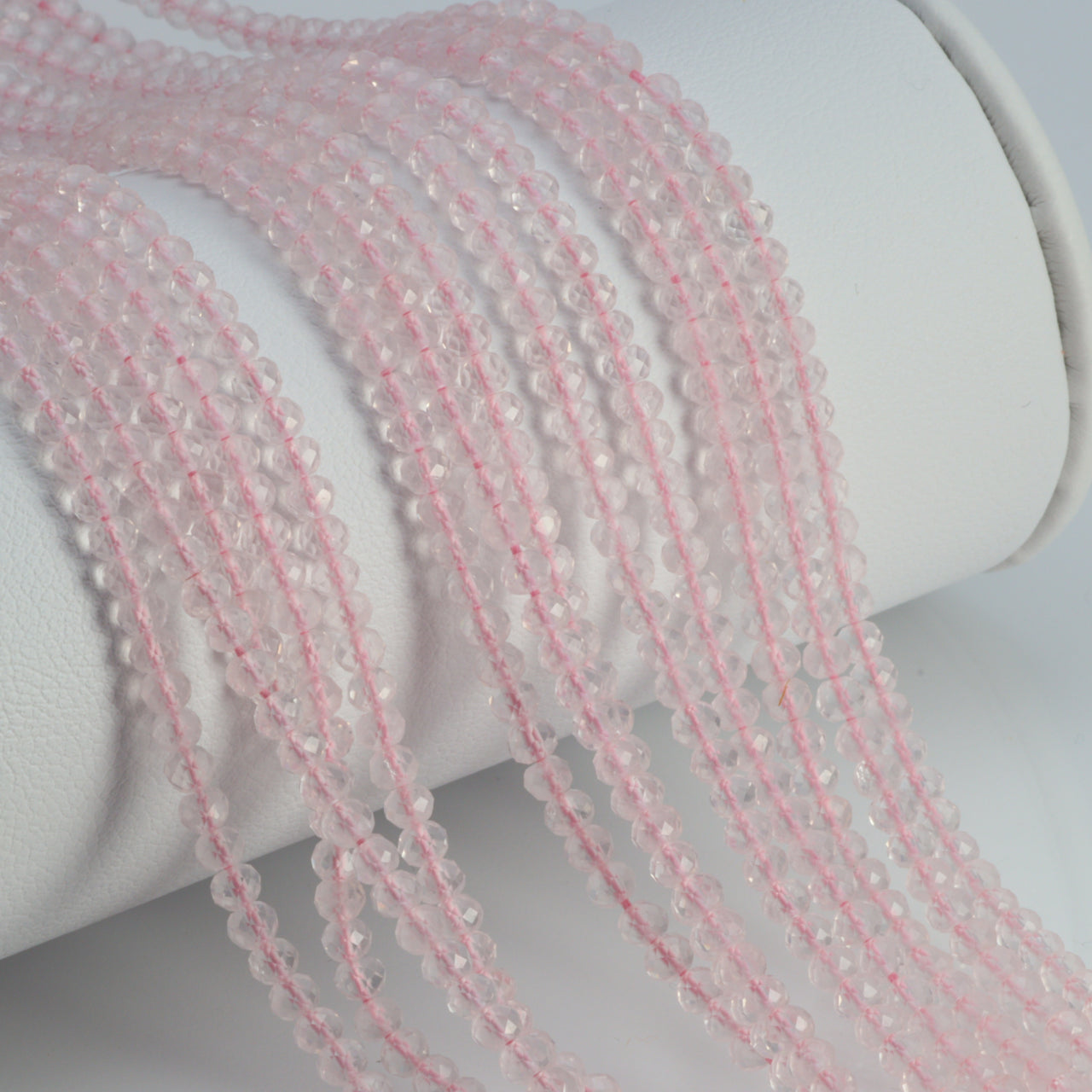 Pink Rose Quartz 3mm Faceted Rondelles Bead Strand
