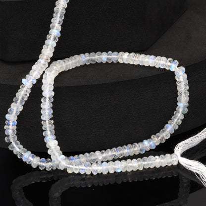 AA Blue Rainbow Moonstone 5mm Faceted Rondelles Bead Strand