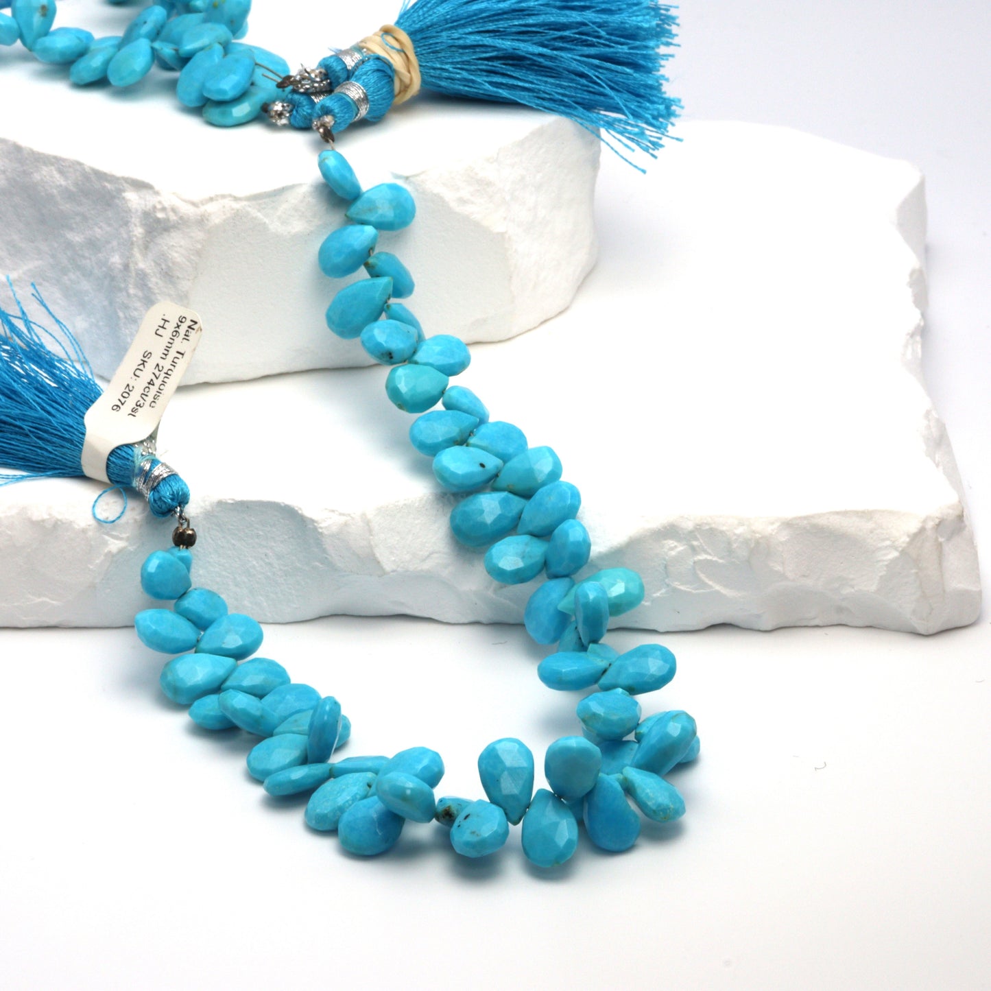 Natural Blue Turquoise 9x6mm Faceted Pear Shaped Briolettes