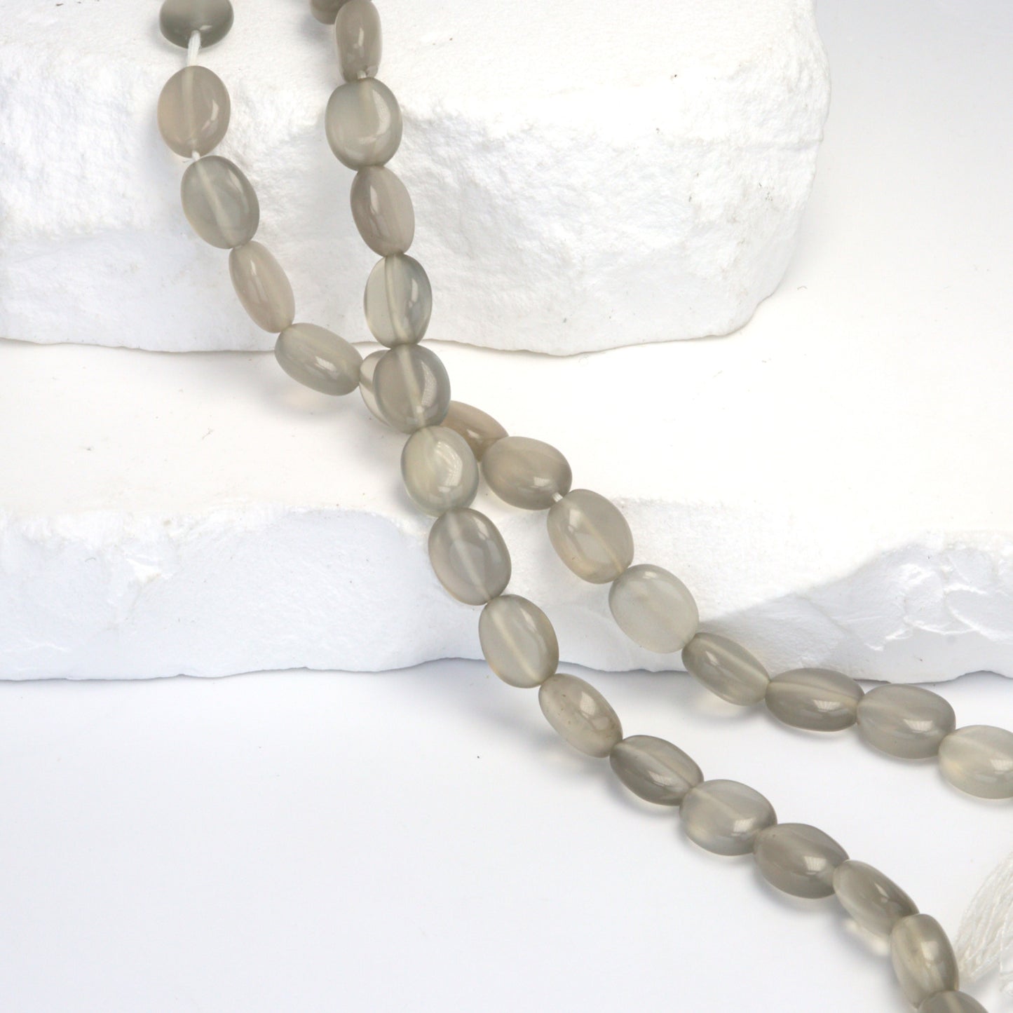 Gray Moonstone 9x7mm - 10x8mm Smooth Ovals Bead Strand