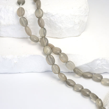 Gray Moonstone 9x7mm - 10x8mm Smooth Ovals Bead Strand