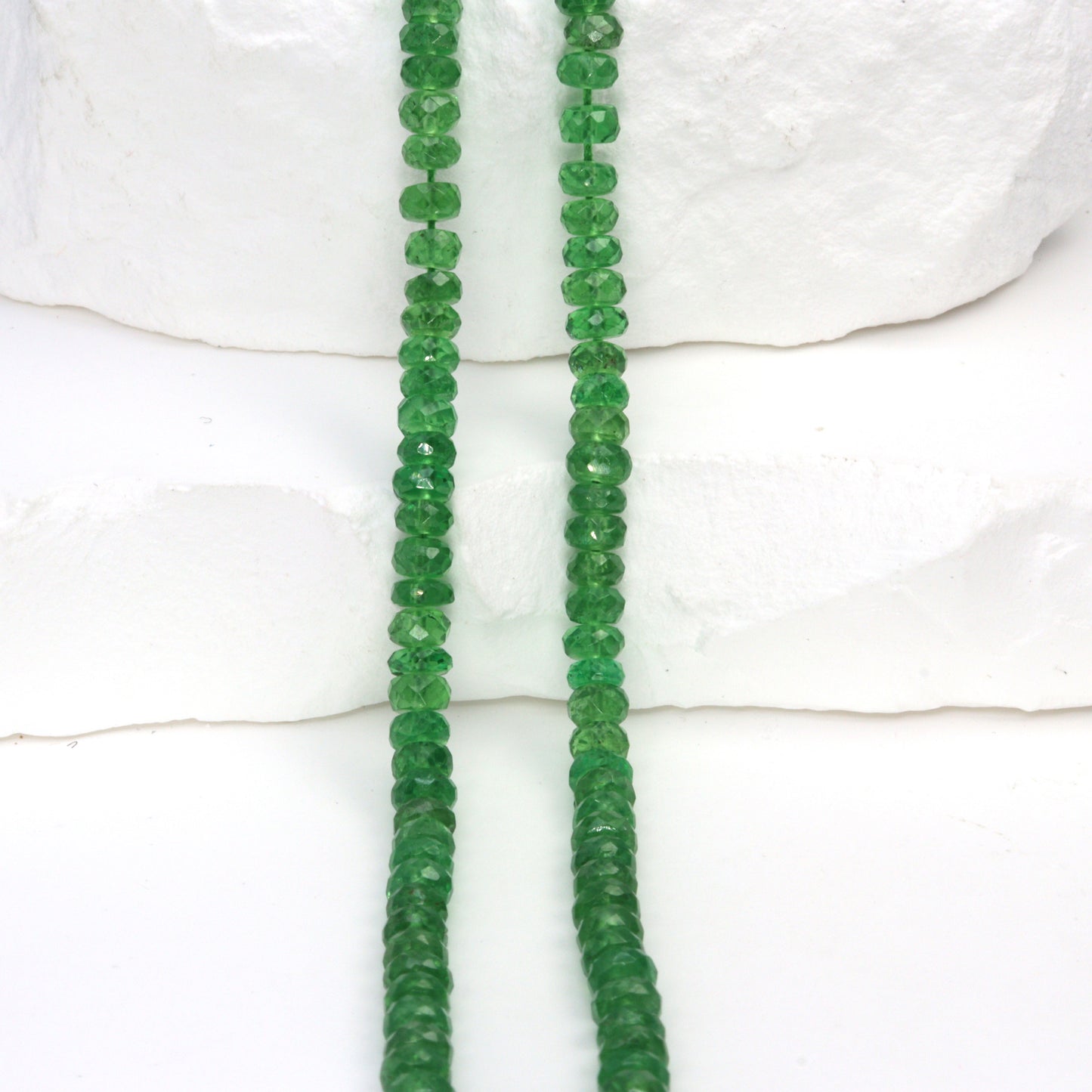 Green Tsavorite 4mm Hand Faceted Rondelles Bead Strand