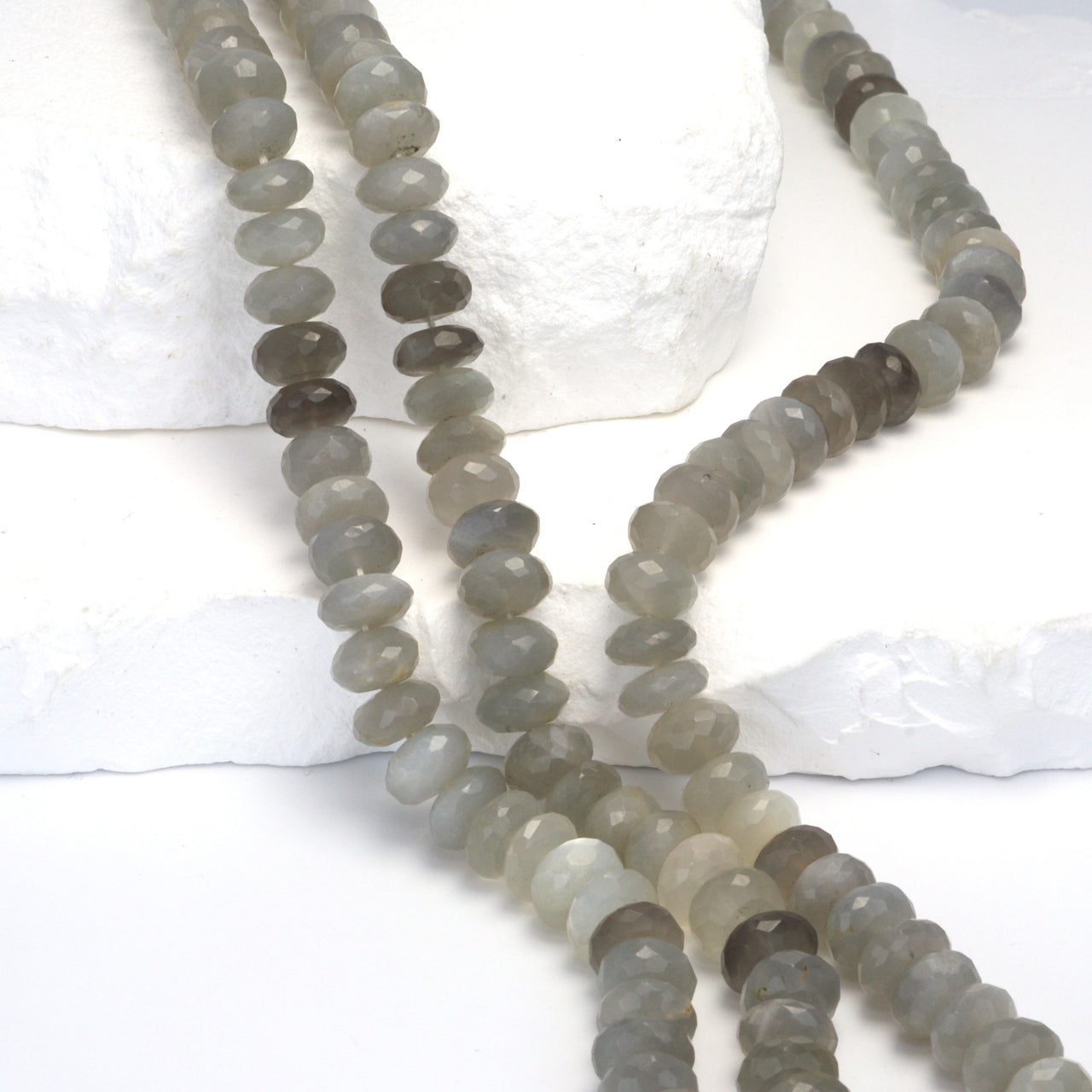 Ombre Gray Moonstone 8mm Faceted Rondelles