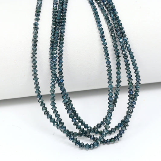 Blue Diamond 1.7mm – 3mm Hand Faceted Rondelles Bead Strand